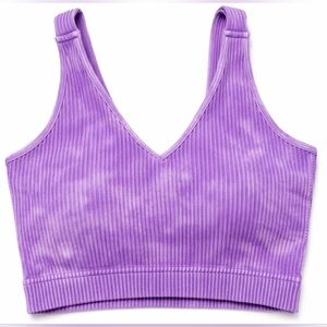 ZENANA Violet Ribbed Cropped V-Neck Bra Tank Top S/M - New Without Tag